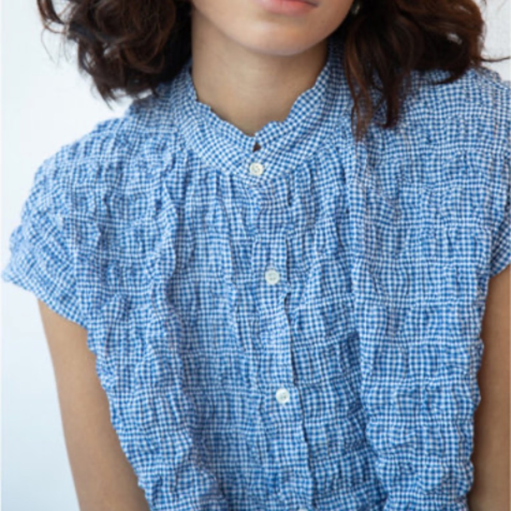 Caron Callahan Ryan Shirt Blue Micro Gingham Fits Small